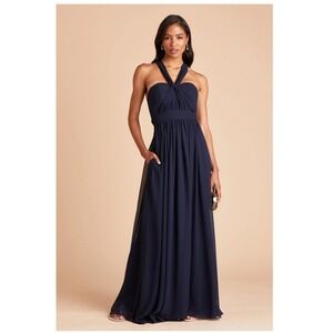 Birdy Grey Navy Blue Grace Convertible Infinity Maxi Dress Halter Neck Ruched M